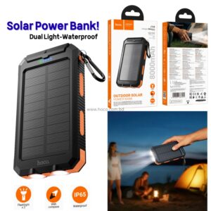 Hoco J164 Platinum 8000mAh Solar Power Bank with compass and dual LED lights