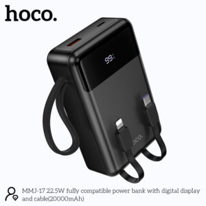 Hoco MMJ17 20000mAh Power Bank Price in BD with built-in cables black
