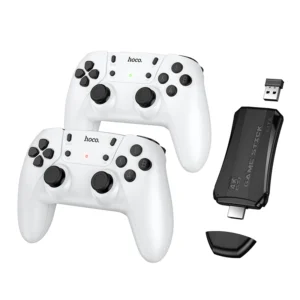 Hoco GA31 wireless gamepad set with two 2.4G ABS controllers and HDMI game box for TV and PC gaming in Bangladesh.