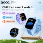 Hoco Y108 4G children phone watch in Black, Blue and Purple with GPS tracking, SIM calling and SOS emergency button for child safety.