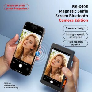 Hoco RK-X40E magnetic wireless selfie screen attached to smartphone back, showing real-time rear camera mirror for content creators.