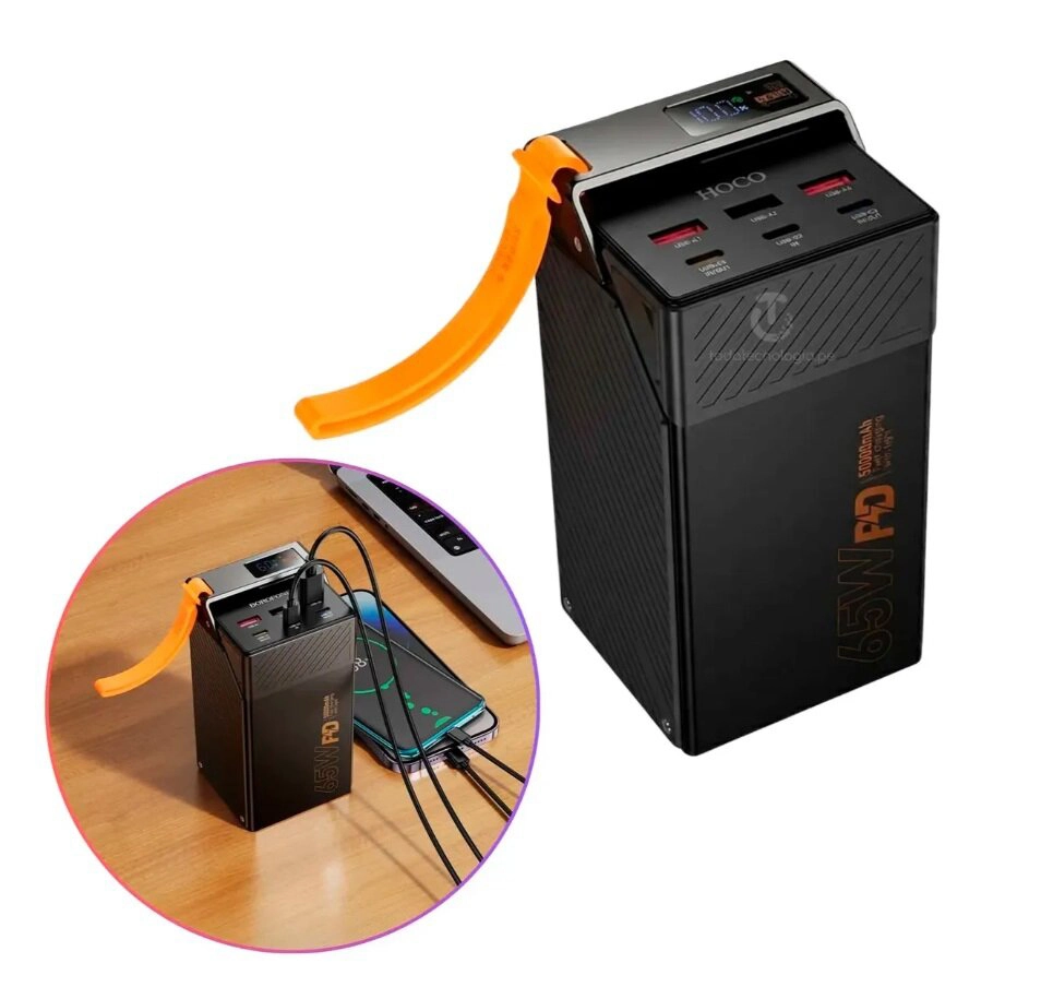 Hoco DB100 Harmony 30000mAh PD65W power bank in black, fully compatible fast charging for laptops smartphones and tablets simultaneously.