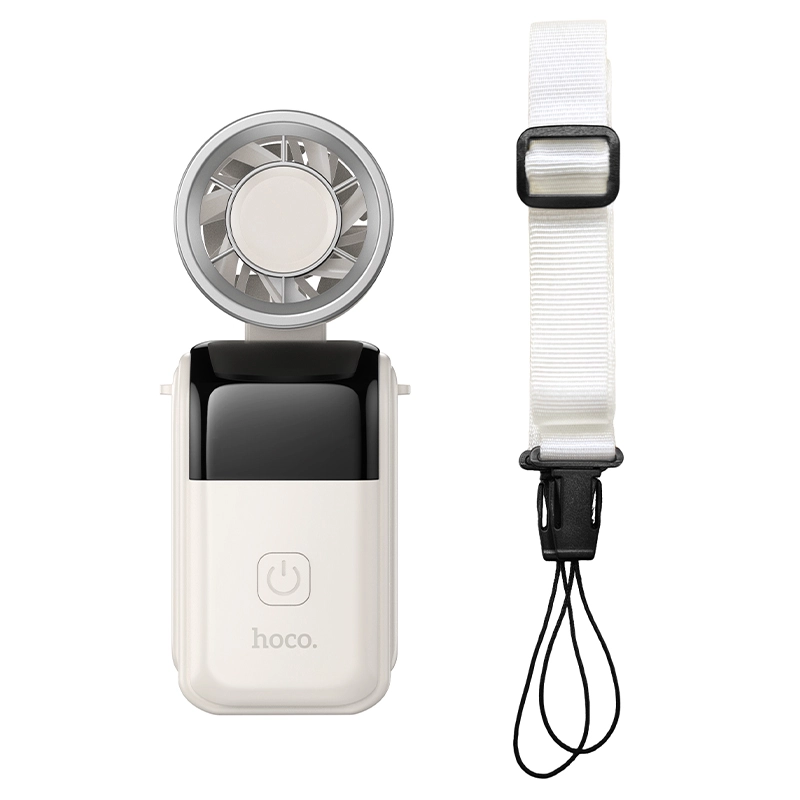 Hoco HX606 mini foldable portable hand fan in Beige, compact 3-speed USB rechargeable personal cooling fan for handbag and clutch carry.
