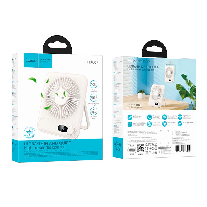 Hoco HX607 Ultra Slim Desktop Fan with 100 Wind Levels & LED Display – 2000mAh Rechargeable - Image 4
