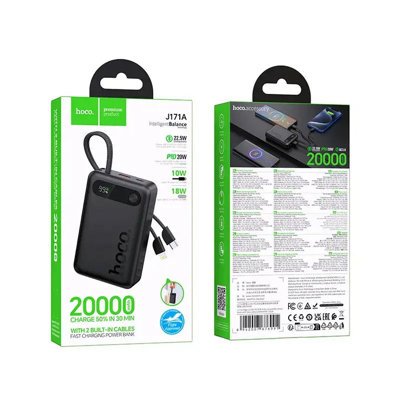 Hoco J171A 20000mAh Power Bank – 22.5W Fast Charge with 4 Output Ports