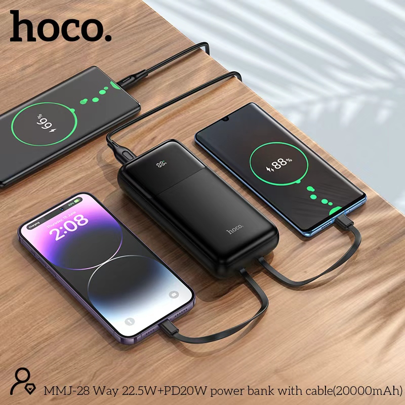 Hoco MMJ28 22.5W 20000mAh Power Bank with Built-in Cables - Image 3