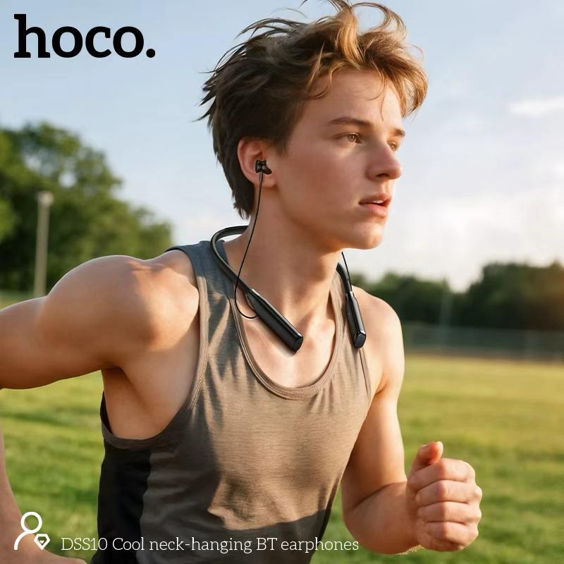 Hoco DSS10 Bluetooth neckband earphones worn during outdoor running